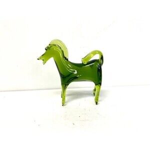 Mid Century Vintage Viking Art Blown Green Glass Standing Horse Figurine